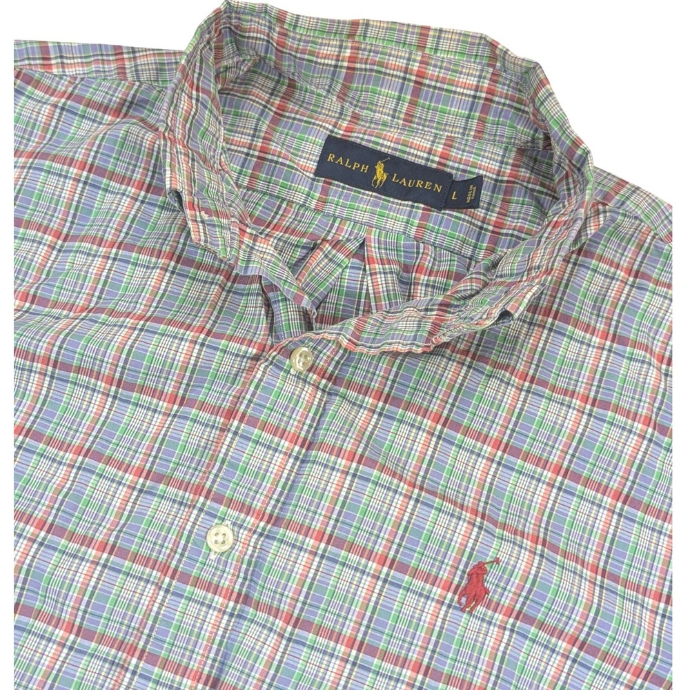 Ralph Lauren Mens Long Large Long Sleeve Plaid Button Down Shirt Casual Red Pony